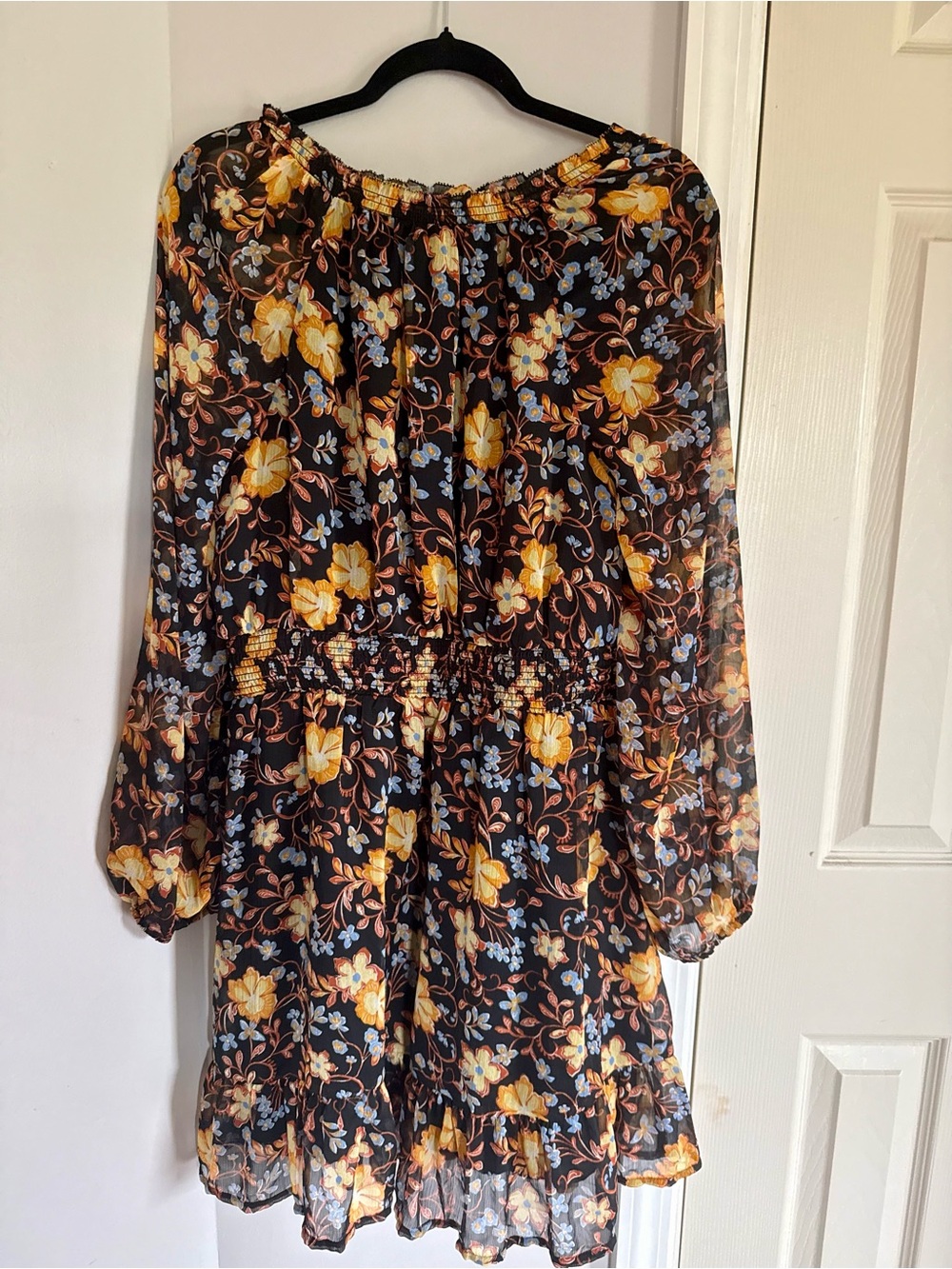 Women’s Floral Dress - Black with Yellow & Blue Flowers